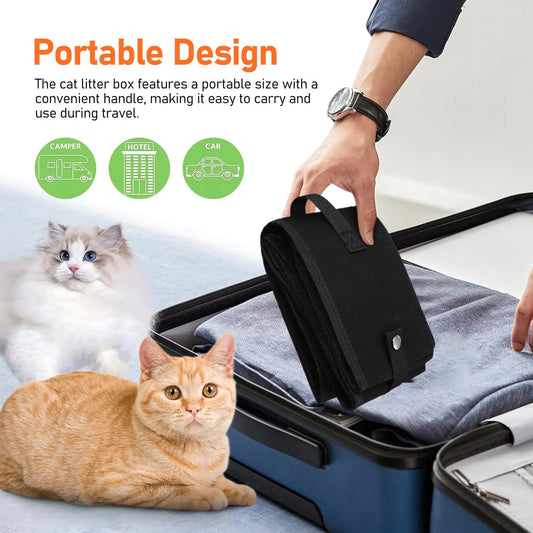 1 Portable Litter Box Foldable Travel with Handle Durable Fabric Large Capacity Pet Foldable Travel Litter Box Supply