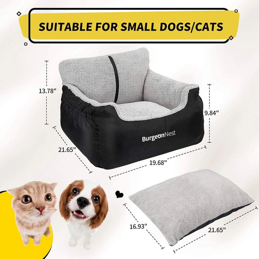 Dog Car Seat For Small Dogs, Fully Detachable And Washable Cat Carseats Under 25 Lbs, Soft Pet Booster Seats With Storage